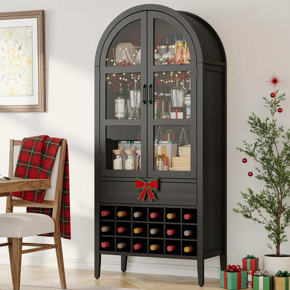 Home Bar Shelves - خزانة بار نبيذ مقوسة بارتفاع 71