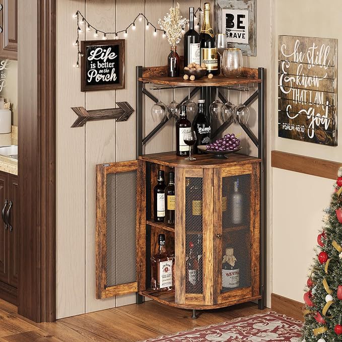 خزانة بار زاوية مع حامل زجاجات - مراجعة Home Bar Shelves وسعره