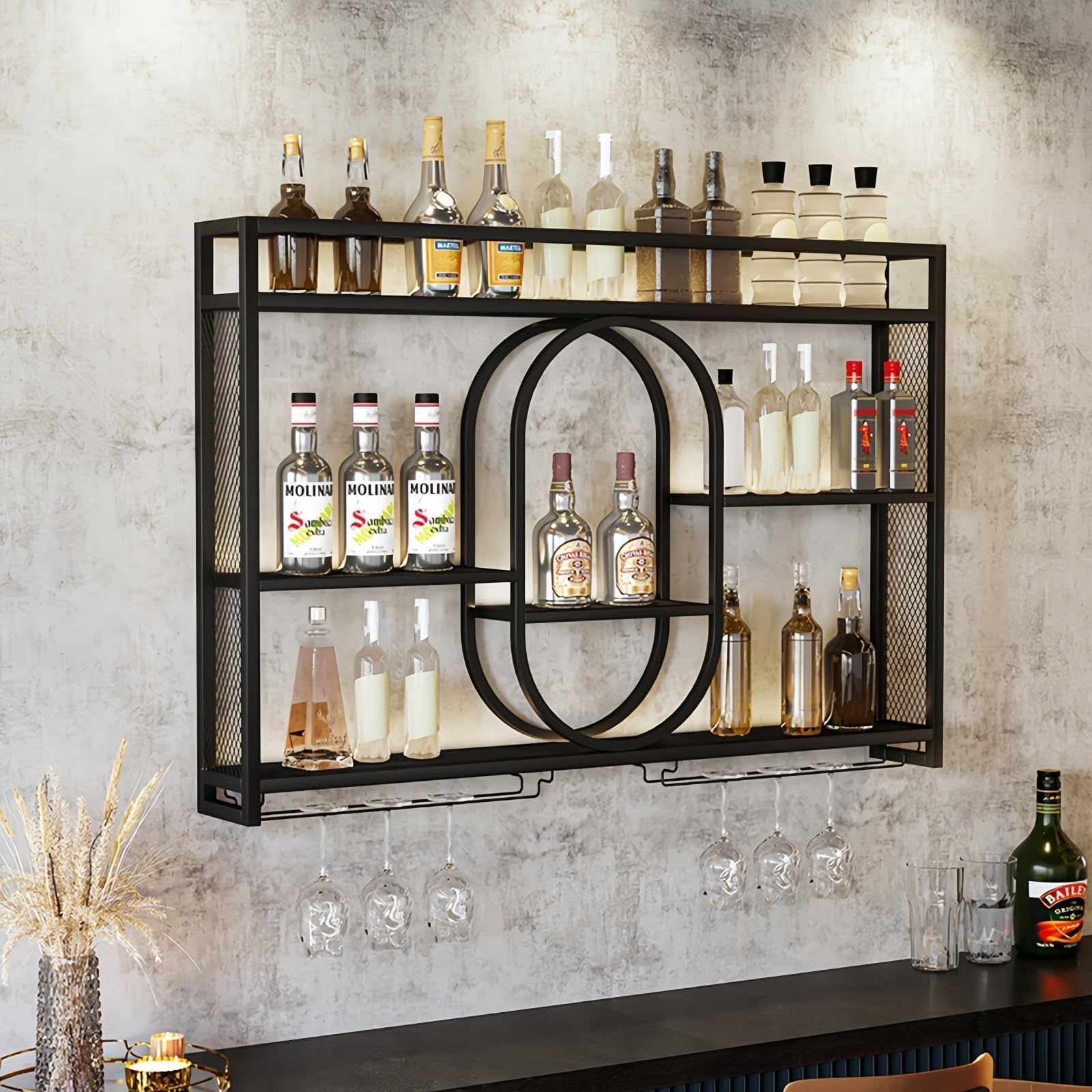 رف نبيذ معدني معلق على الحائط  - مراجعة Home Bar Shelves وسعره